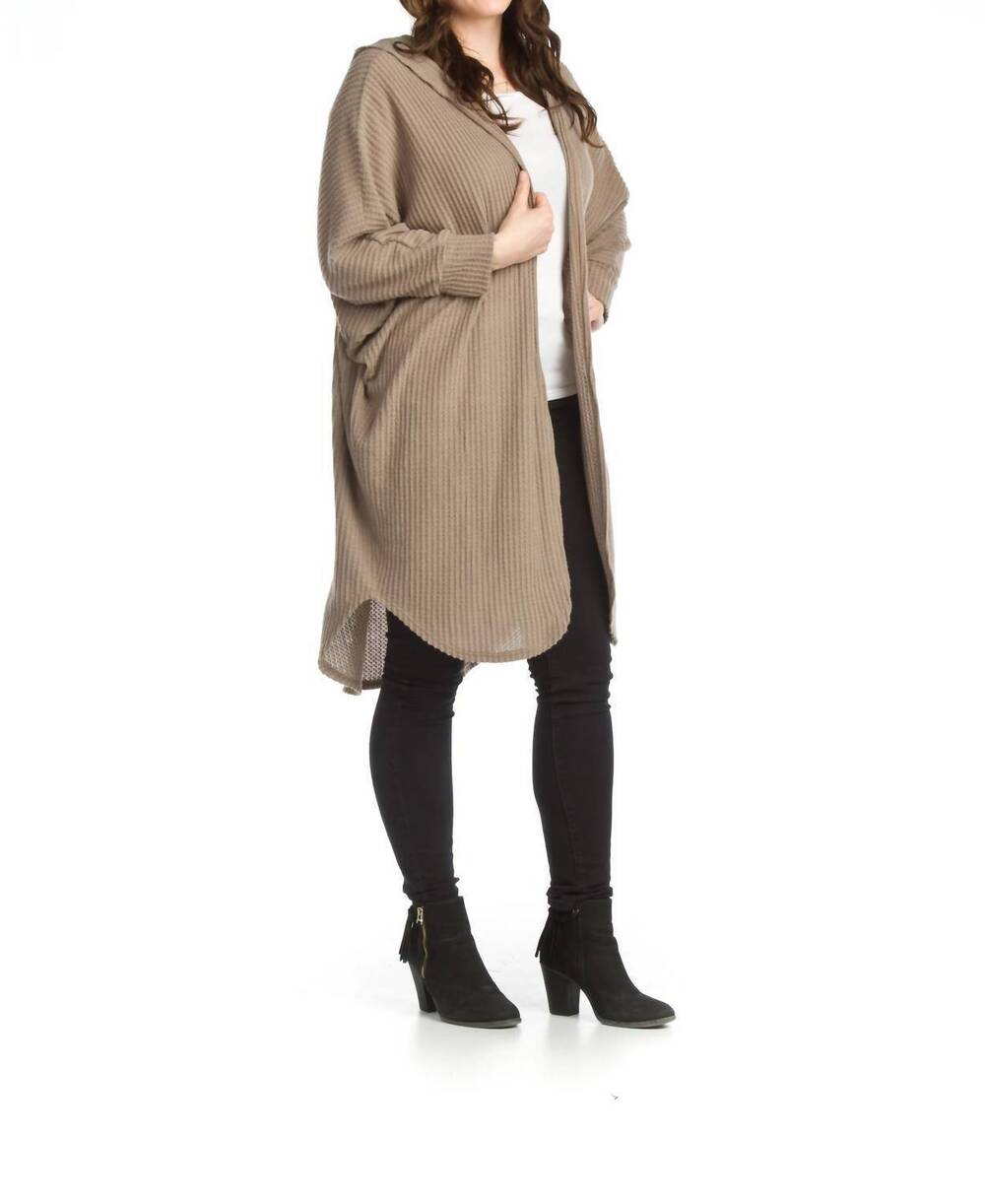 NEW PAPILLON waffle knit hooded cardigan in mocha